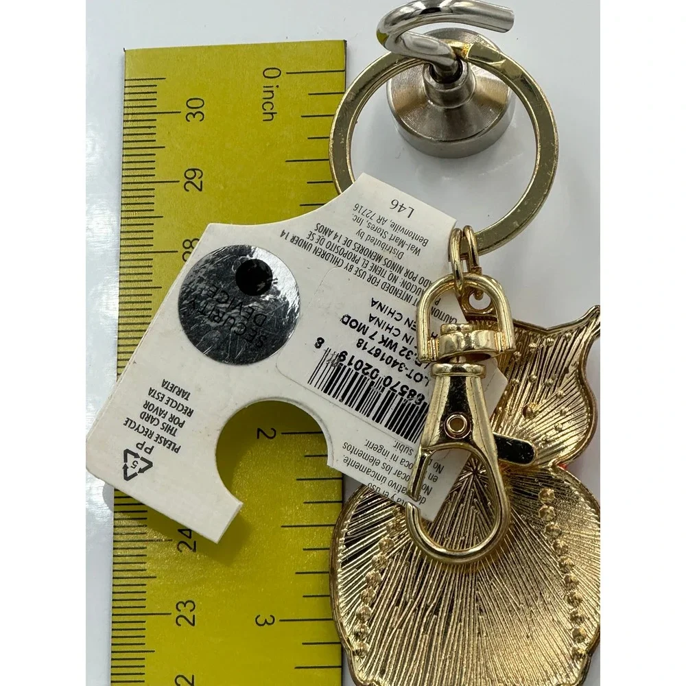 Orange Red Enamel Owl Keychain Gold Tone Rhinestone Eye‎ Bag Charm